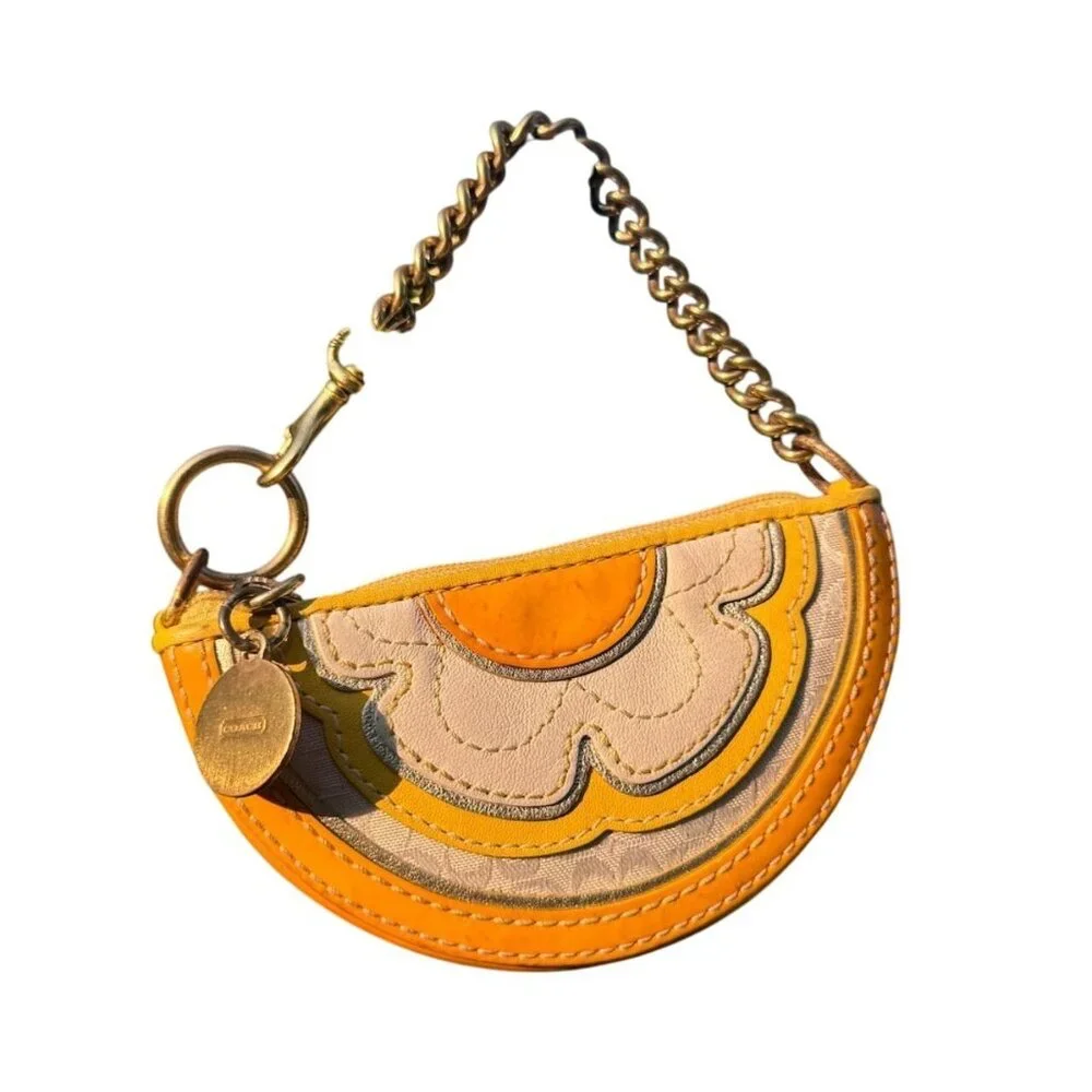 Coach Signature Orange Slice Mini Bag Coin Pouch Keychain Wristlet Discontinued